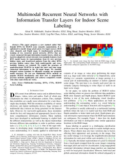 Multimodal Recurrent Neural Networks with Information Transfer Layers
  for Indoor Scene Labeling