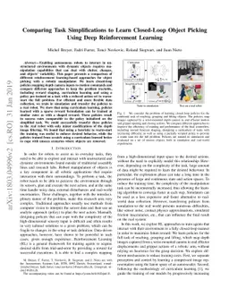 Comparing Task Simplifications to Learn Closed-Loop Object Picking Using
  Deep Reinforcement Learning