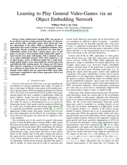Learning to Play General Video-Games via an Object Embedding Network