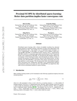 Proximal SCOPE for Distributed Sparse Learning: Better Data Partition
  Implies Faster Convergence Rate