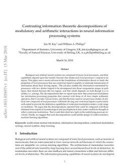 Contrasting information theoretic decompositions of modulatory and
  arithmetic interactions in neural information processing systems