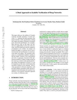 A Dual Approach to Scalable Verification of Deep Networks