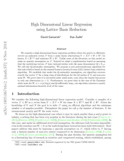 High Dimensional Linear Regression using Lattice Basis Reduction