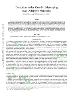 Detection under One-Bit Messaging over Adaptive Networks
