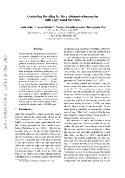 Controlling Decoding for More Abstractive Summaries with Copy-Based
  Networks