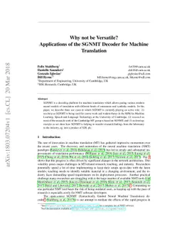 Why not be Versatile? Applications of the SGNMT Decoder for Machine
  Translation