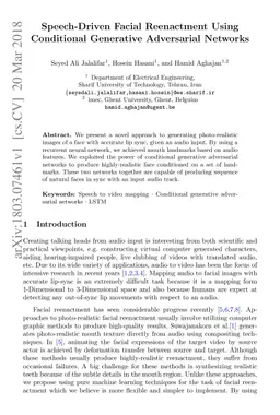 Speech-Driven Facial Reenactment Using Conditional Generative
  Adversarial Networks
