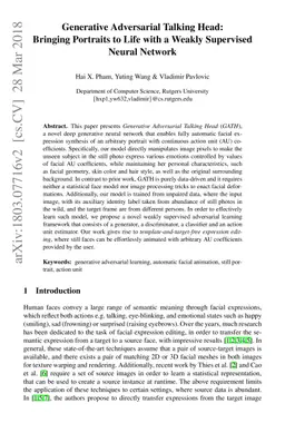 Generative Adversarial Talking Head: Bringing Portraits to Life with a
  Weakly Supervised Neural Network