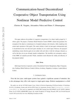 Communication-based Decentralized Cooperative Object Transportation
  Using Nonlinear Model Predictive Control