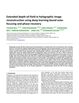 Extended depth-of-field in holographic image reconstruction using deep
  learning based auto-focusing and phase-recovery