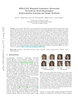 BSD-GAN: Branched Generative Adversarial Network for Scale-Disentangled
  Representation Learning and Image Synthesis