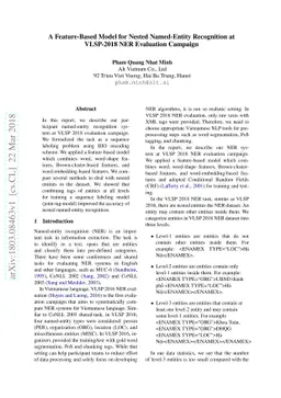 A Feature-Based Model for Nested Named-Entity Recognition at VLSP-2018
  NER Evaluation Campaign