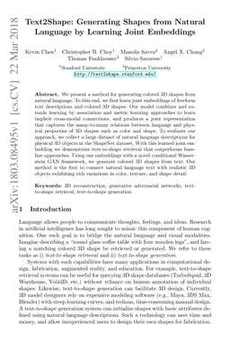 Text2Shape: Generating Shapes from Natural Language by Learning Joint
  Embeddings