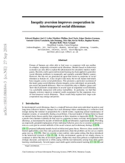 Inequity aversion improves cooperation in intertemporal social dilemmas
