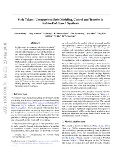 Style Tokens: Unsupervised Style Modeling, Control and Transfer in
  End-to-End Speech Synthesis