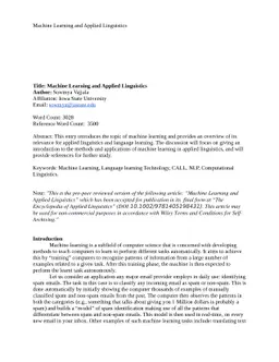 Machine Learning and Applied Linguistics