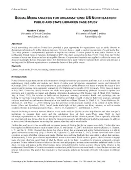 Social Media Analysis For Organizations: Us Northeastern Public And
  State Libraries Case Study