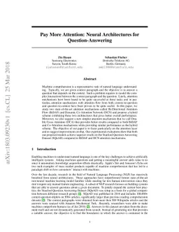 Pay More Attention - Neural Architectures for Question-Answering