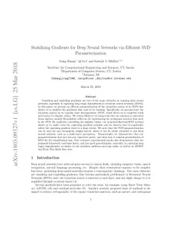 Stabilizing Gradients for Deep Neural Networks via Efficient SVD
  Parameterization