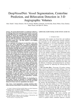 DeepVesselNet: Vessel Segmentation, Centerline Prediction, and
  Bifurcation Detection in 3-D Angiographic Volumes