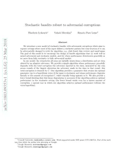 Stochastic bandits robust to adversarial corruptions