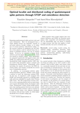 Optimal localist and distributed coding of spatiotemporal spike patterns
  through STDP and coincidence detection