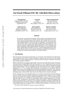 On Oracle-Efficient PAC RL with Rich Observations