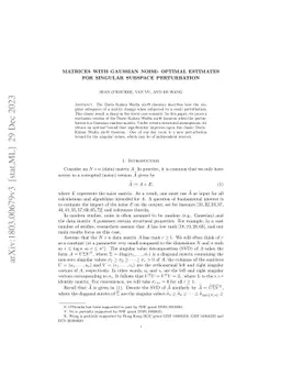 Matrices with Gaussian noise: optimal estimates for singular subspace
  perturbation