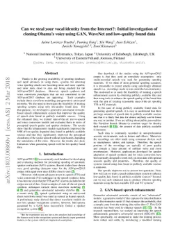Can we steal your vocal identity from the Internet?: Initial
  investigation of cloning Obama's voice using GAN, WaveNet and low-quality
  found data