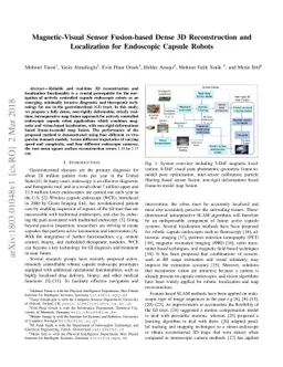 Magnetic-Visual Sensor Fusion-based Dense 3D Reconstruction and
  Localization for Endoscopic Capsule Robots
