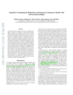 Seq2Sick: Evaluating the Robustness of Sequence-to-Sequence Models with
  Adversarial Examples