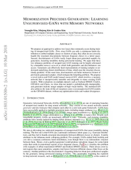 Memorization Precedes Generation: Learning Unsupervised GANs with Memory
  Networks