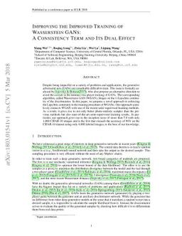 Improving the Improved Training of Wasserstein GANs: A Consistency Term
  and Its Dual Effect