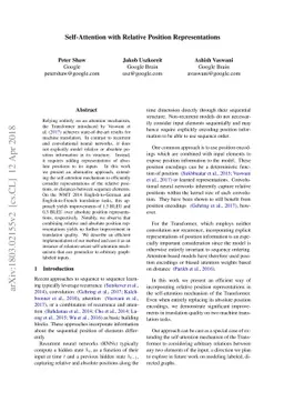 Self-Attention with Relative Position Representations