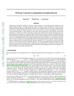 WNGrad: Learn the Learning Rate in Gradient Descent