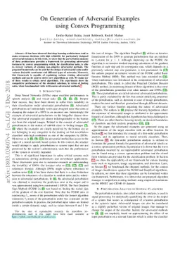 On Generation of Adversarial Examples using Convex Programming