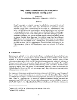 Deep reinforcement learning for time series: playing idealized trading
  games