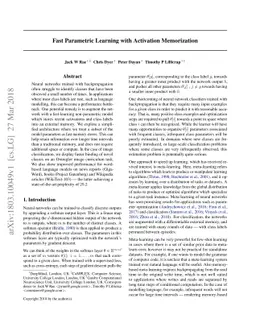 Fast Parametric Learning with Activation Memorization