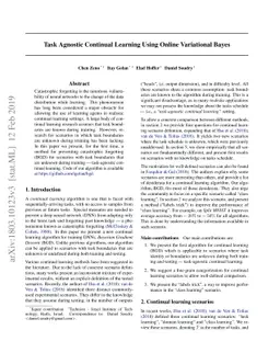 Task Agnostic Continual Learning Using Online Variational Bayes