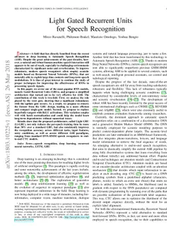 Light Gated Recurrent Units for Speech Recognition
