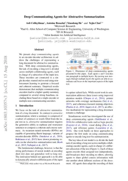 Deep Communicating Agents for Abstractive Summarization