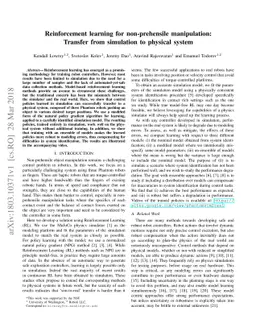 Reinforcement learning for non-prehensile manipulation: Transfer from
  simulation to physical system