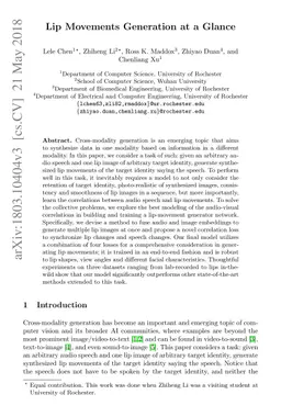 Lip Movements Generation at a Glance