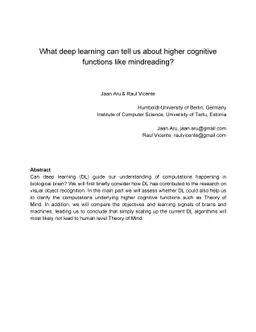 What deep learning can tell us about higher cognitive functions like
  mindreading?
