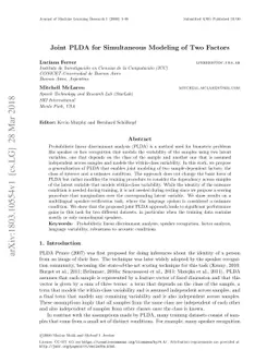 Joint PLDA for Simultaneous Modeling of Two Factors