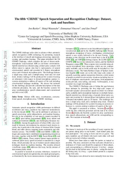 The fifth 'CHiME' Speech Separation and Recognition Challenge: Dataset,
  task and baselines