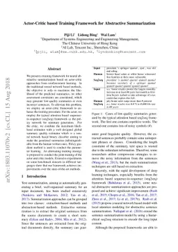 Actor-Critic based Training Framework for Abstractive Summarization