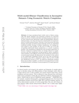Multi-modal Disease Classification in Incomplete Datasets Using
  Geometric Matrix Completion