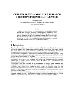 Current Trends and Future Research Directions for Interactive Music