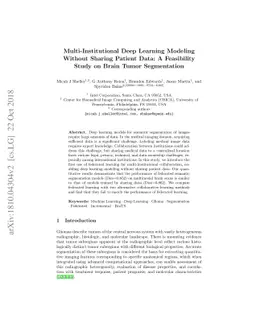 Multi-Institutional Deep Learning Modeling Without Sharing Patient Data:
  A Feasibility Study on Brain Tumor Segmentation